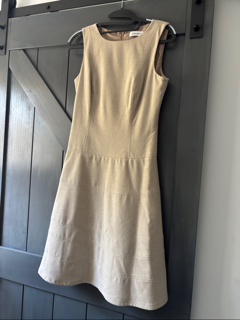 Calvin Klein Sleeveless Midi Dress in Beige-Tan